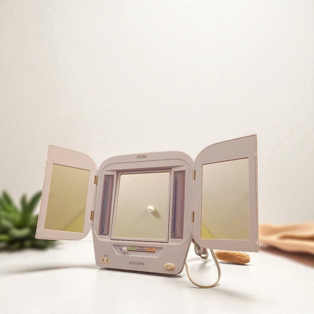Jerdon‎ Tri-Fold Two-Sided Lighted Makeup Mirror with 5X Magnification